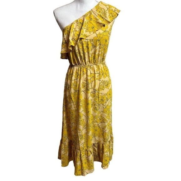CUPSHE YELLOW FLORAL PRINT ONE  SHOULDER WOMEN SUMMER DRESS SIZE XS BRAND NEW - Picture 10 of 11
